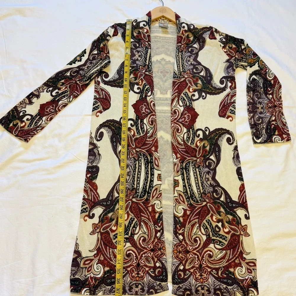 Chico’s Paisley Open Front Cardigan Women’s Size 0 Multicolor Boho Knit Sweater - Picture 8 of 10